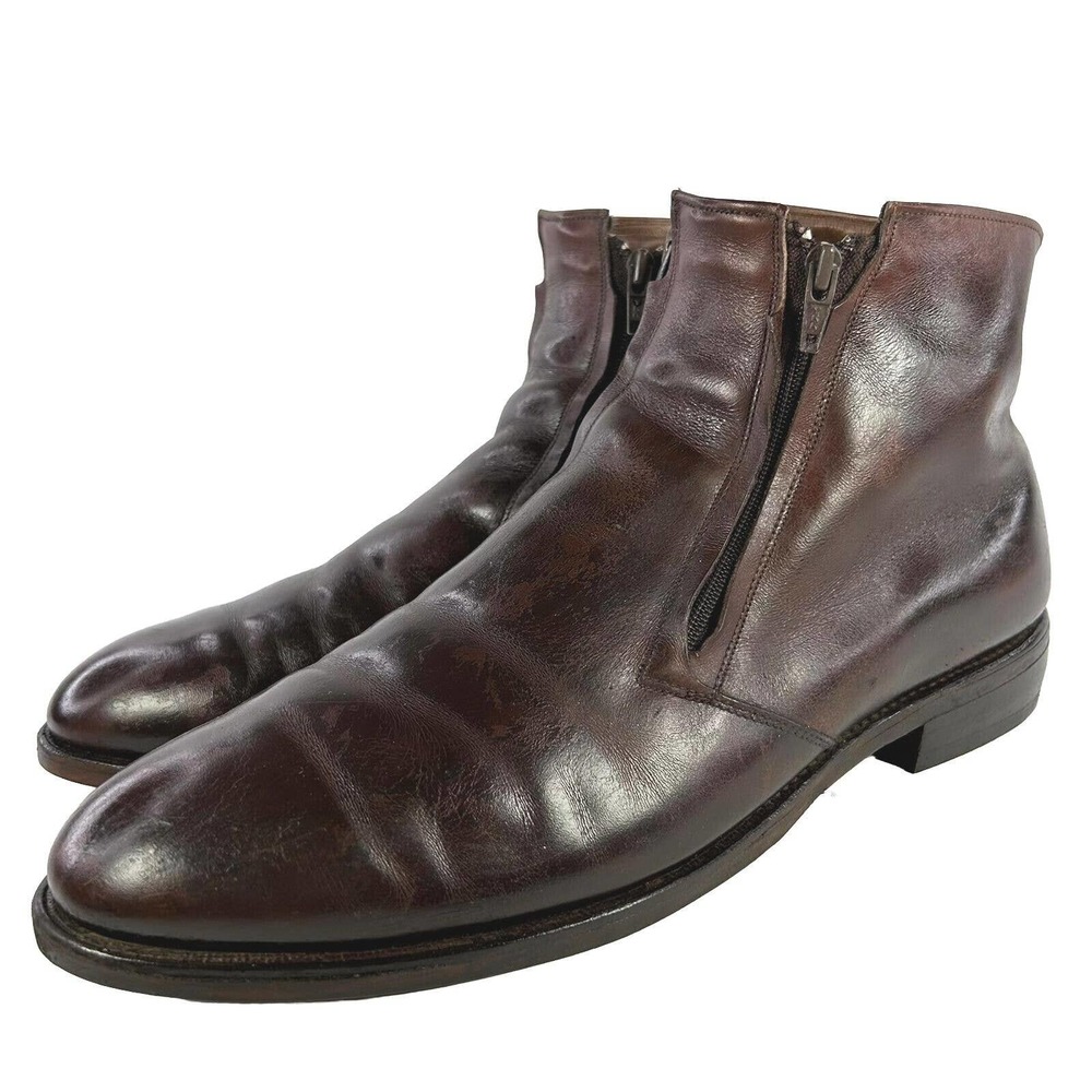 Allen Edmonds York Mens Brown Leather Boot US 11.5 D Double Zip Up Ankle Shoes